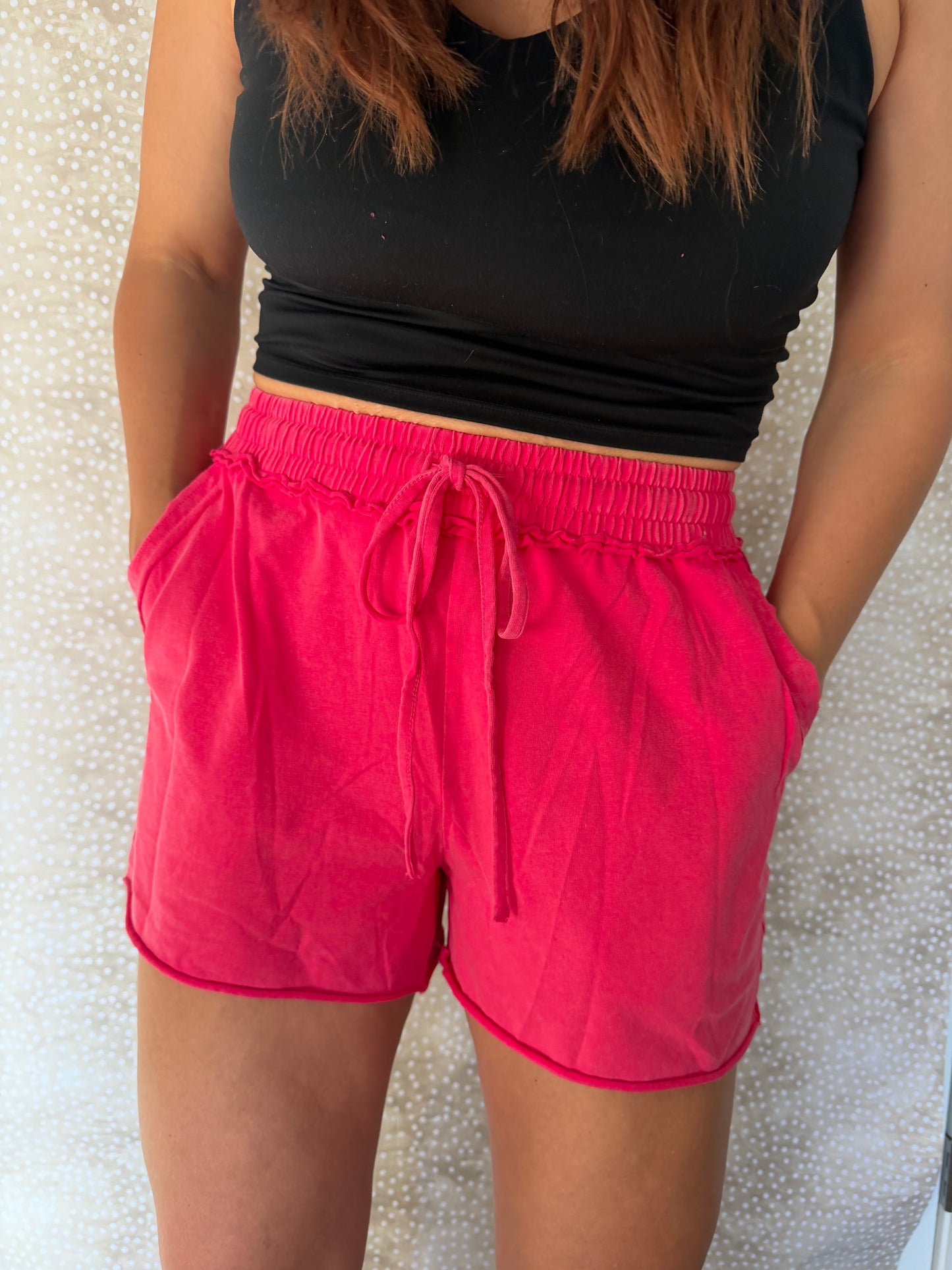 Hot Pink Raw Hem Soft Shorts