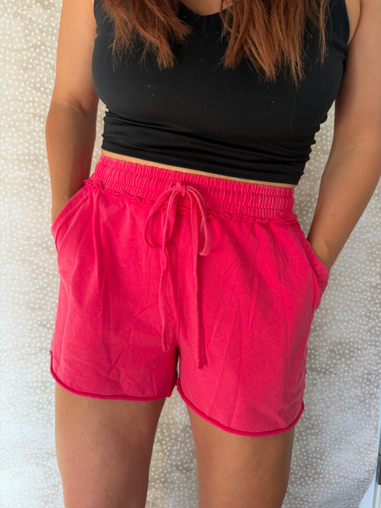 Hot Pink Raw Hem Soft Shorts