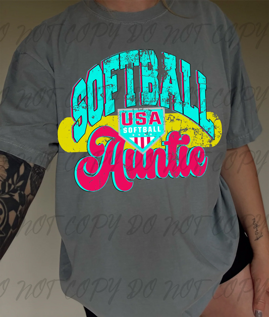 Softball Auntie Neon Pepper Tee