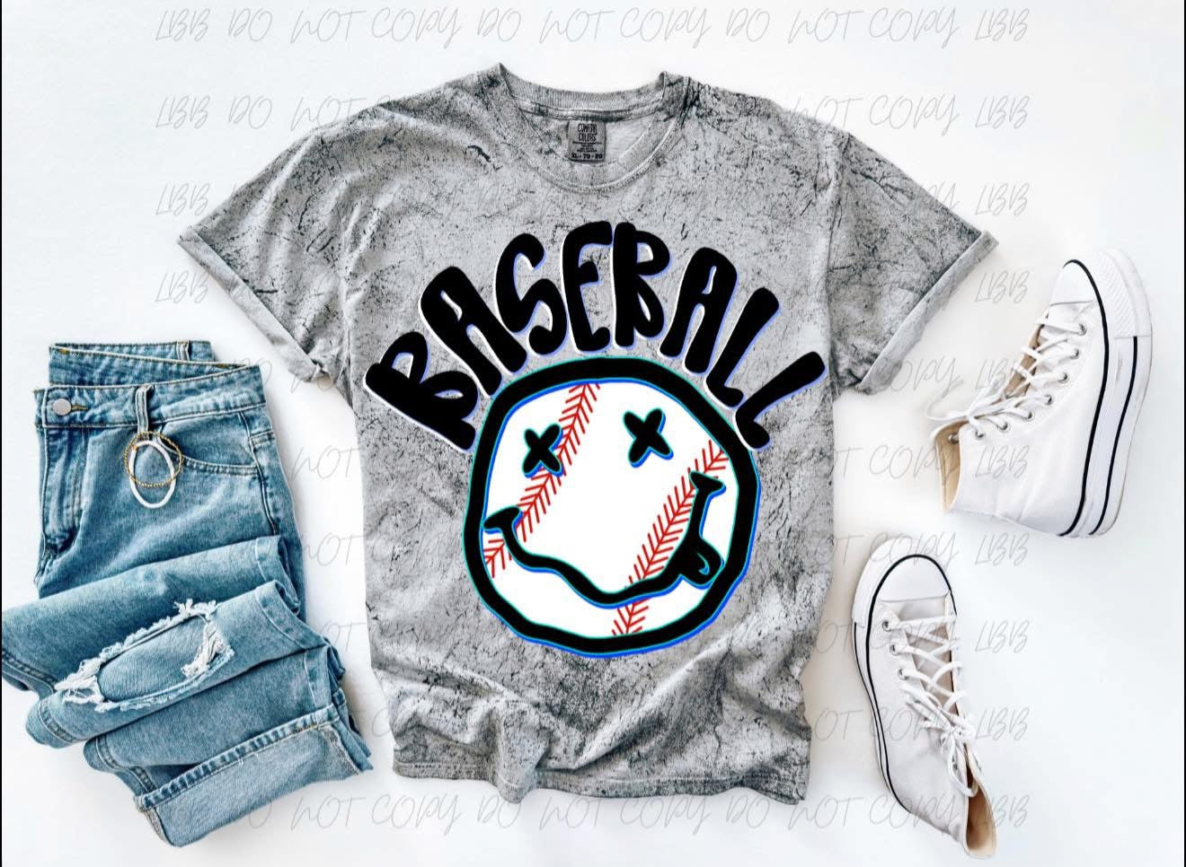 Acid wash Baseball Smiley Tee