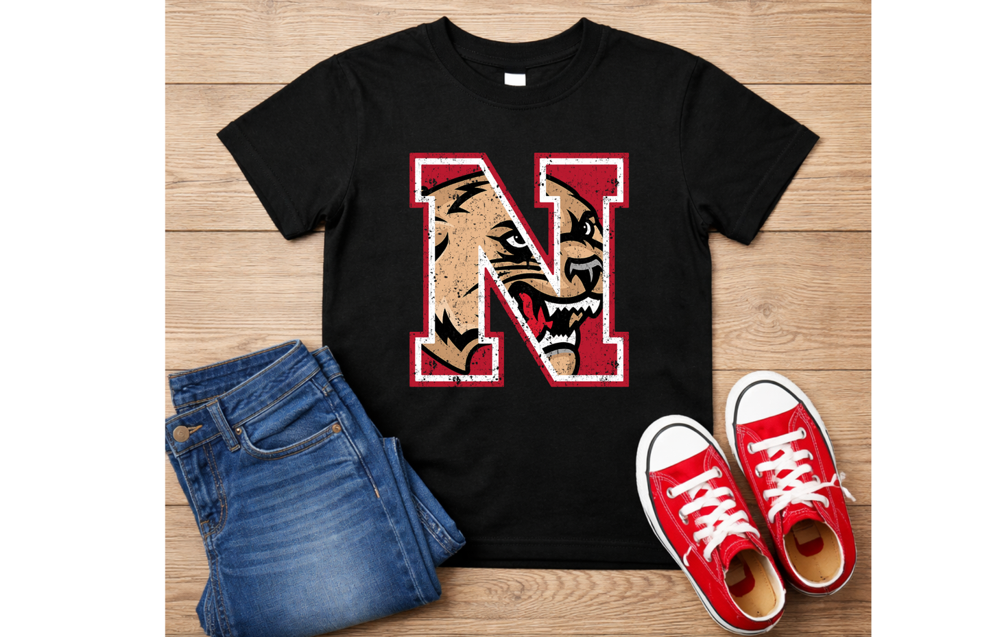 **custom** distressed Letter mascot tee black YOUTH