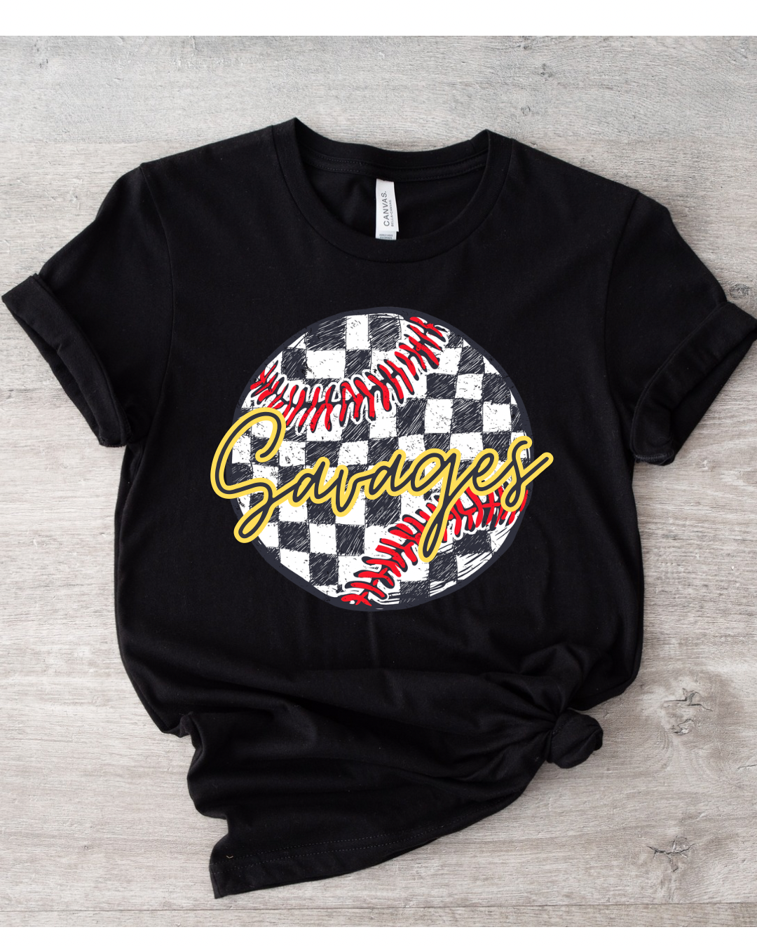 Checkered Baseball Savages Black Tee